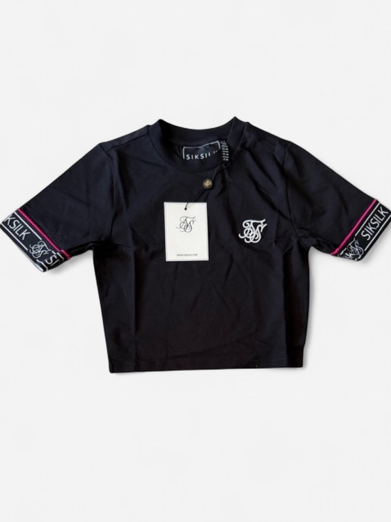 siksilk Tops - Siksilk Black Crop Top with Embroidered logo Size XS